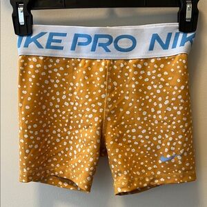 Nike Pro Yellow Polka Dot Performance Shorts with Light Blue Logo